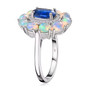 side view of kyanite ethiopian opal and white zircon ring in rhodium over solid 925 sterling silver