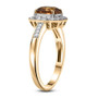 side view of bronze diaspore and diamond asscher cut halo ring in 10k yellow gold