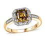 front view of bronze diaspore and diamond asscher cut halo ring in 10k yellow gold