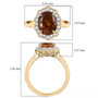 image showing full measurements and proportions of the 3.37ctw bronze diaspore oval halo ring in 10k yellow gold