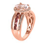 close up of morganite pink tourmaline and white zircon ring in 18k rose gold over 925 sterling silver