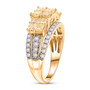 side view of yellow and white diamond princess cluster ring in solid 14k yellow gold
