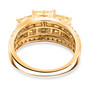 back view of yellow and white diamond princess cluster ring in solid 14k yellow gold