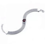 front view of garnet and white zircon halo bracelet in rhodium over sterling silver