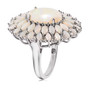 side view of australian white opal and moissanite halo ring in rhodium over solid 925 sterling silver