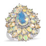 front view of ethiopian welo oval opal cluster ring in rhodium over 925 sterling silver