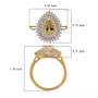 full view of imperial topaz and moissanite pear triple halo ring in 18k yellow gold over sterling silver