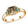 front view of turkish diaspore and colombian emerald ring in solid 14k yellow gold