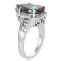 side view of mystic topaz and white zircon pear halo ring in rhodium over sterling silver