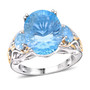 front view of sky blue faceted topaz trilogy ring in 18k yellow gold and rhodium over 925 sterling silver
