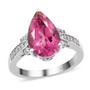 front view of pink topaz pear shaped and white zircon pear ring in rhodium over sterling silver