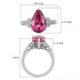 full view of pink topaz and white zircon pear ring in rhodium over sterling silver