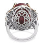 back view of thulite rhodolite and zircon two-tone 18k rose gold and rhodium over sterling silver cocktail ring