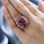 thulite rhodolite and zircon two-tone 18k rose gold and rhodium over sterling silver cocktail ring shown for size comparison
