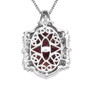 back view of thulite rhodolite and zircon two-tone 18k yellow gold and rhodium over sterling silver pendant necklace