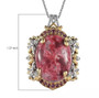 full view of thulite rhodolite and zircon two-tone 18k yellow gold and rhodium over sterling silver pendant necklace