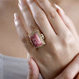 thulite and chrome diopside cocktail ring in 18k yellow gold over sterling silver worn on a hand
