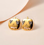 pumpkin stud earrings with white zircon in 18k yellow gold over 925 silver