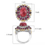 full view of thulite and rhodolite halo cocktail ring in two-tone 18k yellow gold and rhodium over sterling silver