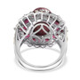 back view of thulite and rhodolite halo cocktail ring in two-tone 18k yellow gold and rhodium over sterling silver
