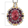 full view of thulite and rhodolite halo pendant necklace in two-tone 18k yellow gold and rhodium over sterling silver