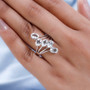 goshenite five stone ring in rhodium over sterling silver worn on a hand