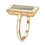 side view of canadian ammolite and diamond rectangle halo ring in 10k yellow gold