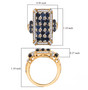 sapphire and white zircon art deco cluster ring in 18k yellow gold over silver shown for size comparison