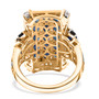 back view of sapphire and white zircon art deco cluster ring in 18k yellow gold over silver