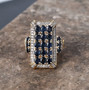 sapphire and white zircon art deco cluster ring in 18k yellow gold over silver