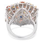 back view of multi-color sapphire cluster ring in rhodium and 18k yellow gold over silver
