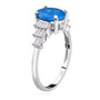 side view of neon apatite and diamond baguette ring in 10k white gold