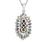 back view of atlantisite and multi gem halo pendant necklace in rhodium over sterling silver