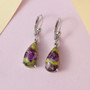 back view of atlantisite pear lever back dangle earrings in rhodium over sterling silver