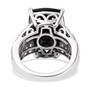back view of black tourmaline black spinel and white zircon ring in rhodium over sterling silver