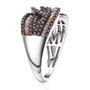 side view of red diamond bypass ring in white and black rhodium over sterling silver