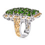 side view of chrome diopside cluster ring in two-tone 18k yellow gold and rhodium over sterling silver