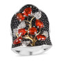 front view of fire opal black spinel and zircon cluster ring in 18k yellow gold and rhodium over sterling silver