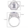 size chart showing dimensions of emerald cut moissanite ring in rhodium plated sterling silver size chart showing dimensions of emerald cut moissanite ring in rhodium plated sterling silver