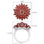 full view of mexican fire opal flower cluster ring in rhodium over sterling silver