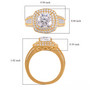 moissanite double halo ring with baguette accents in 18k yellow gold over sterling silver shown for size comparison