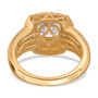 back view of moissanite double halo ring with baguette accents in 18k yellow gold over sterling silver