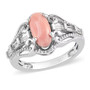 front view of peach opal cabochon and white zircon ring in rhodium over sterling silver