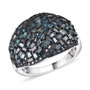 front view of blue diamond round mosaic dome ring in blue and white rhodium over sterling silver