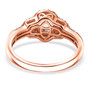 back view of morganite and moissanite halo ring in 18k rose gold over sterling silver