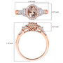 size chart showing dimensions of morganite and moissanite oval halo ring in 18k rose gold over sterling silver size chart showing dimensions of morganite and moissanite oval halo ring in 18k rose gold over sterling silver