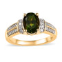 front view of vesuvianite and moissanite ring featuring deep olive-green oval vesuvianite center stone flanked by sparkling moissanite accents in yellow gold setting front view of vesuvianite and moissanite ring featuring deep olive-green oval vesuvianite center stone flanked by sparkling moissanite accents in yellow gold setting