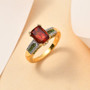 angled view of madeira citrine chrome diopside and zircon ring in 18k yellow gold over sterling silver