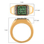 full view of tsavorite garnet and white zircon cluster gents ring in 18k yellow gold over sterling silver
