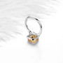 full view of citrine white zircon and emerald cut halo ring in rhodium over sterling silver